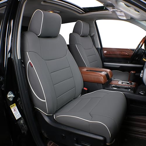 Image of EKR Custom Fit Tacoma Front Car Seat Covers for Toyota Tacoma 2016 2017 2018 2019 2020 2021 2022 2023 Double Cab /Access Cab - Front Row Only, Faux Leather(Gray)