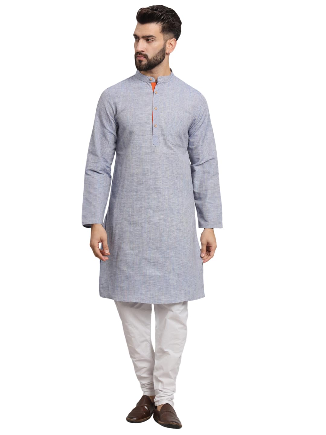 latest chikan Men's Cotton Regular Textured Long Kurta Full Sleeves - Casual Ethnic Wear-picture-15