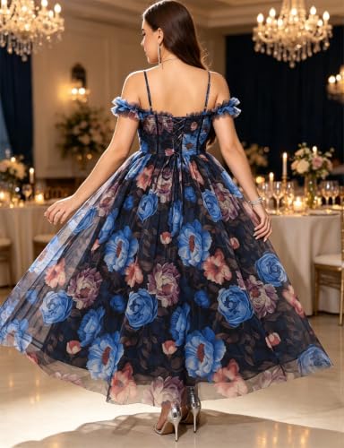 Image of EYWOL Plus Size Formal Wedding Guest Cocktail Party Floral Dress with Slit