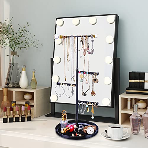 Keebofly Jewelry Tree Stand Organizer - Metal Necklace Organizer Display with Adjustable Height for Necklaces Bracelet Earrings and Ring Black - Thumbnail 2