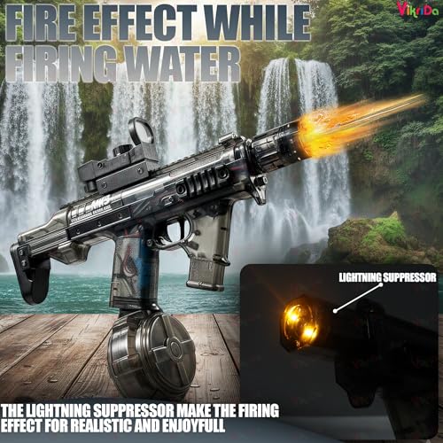 Image of VikriDA MK3 Rechargeable Electric Water Gun with LED Lights Free Extra Battery 25-32 ft Long Range Water Blaster for Kids & Adults Summer Pool Toy, Beach Water Shooter for Summer Fun