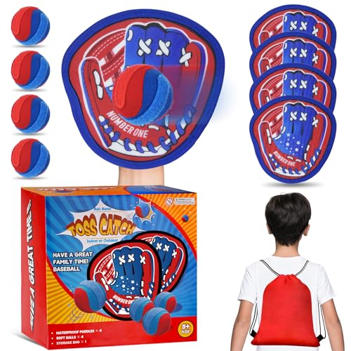 Toss and Catch Ball Set,Toddler Outdoor Games Toys for Kids Ages 3 4 5 6 7 8 9 10 11 12 Year Old, Baseballs Games for Beach Pool Yard, Birthday Gifts for Boys Girls Teens (Red)