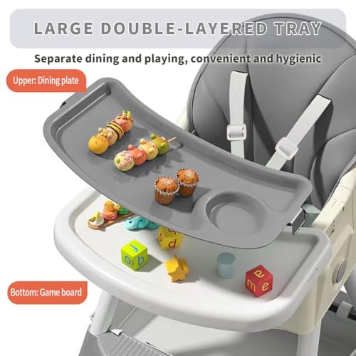 Image of High Chairs for Babies and Toddlers, 4 in 1 Convertible Baby High Chair, Portable High Chair for Travel with Adjustable Height and Back, Foldable HighChair with Wheels& Pu Cushion (Grey)