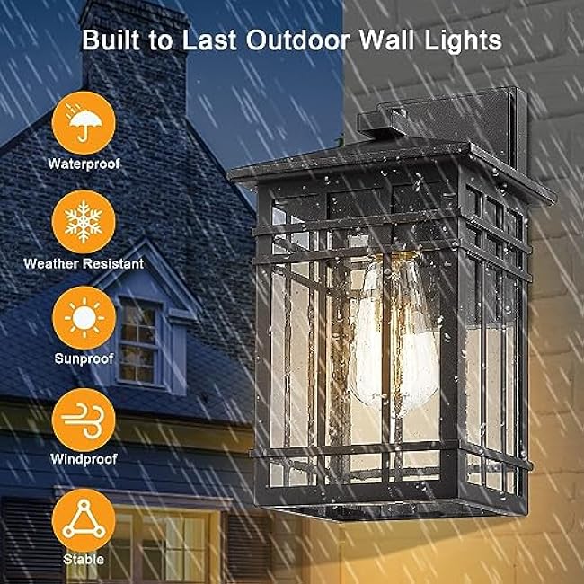 Outdoor Wall Lantern Exterior Light Fixture Outdoor Wall Lighting Fixture Seeded Glass 2 Pack