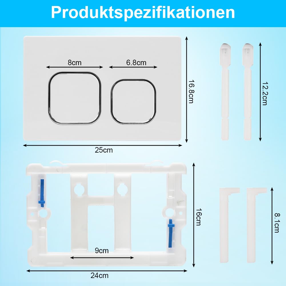Przycisk WC, kompatybilny z Geberit Sigma, serie UP300 i UP320, podwójne spłukiwanie 243 × 162 mm, w zestawie z uchwytem spłuczki i ramą montażową (Biały)