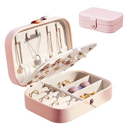 Aoweika Jewellery Box Organiser, Jewelry Storage Case for Women, Faux Leather Travel Jewelry Case, Jewelry Storage Box for Rings, Earrings, Necklace and Bracelets (Pink)