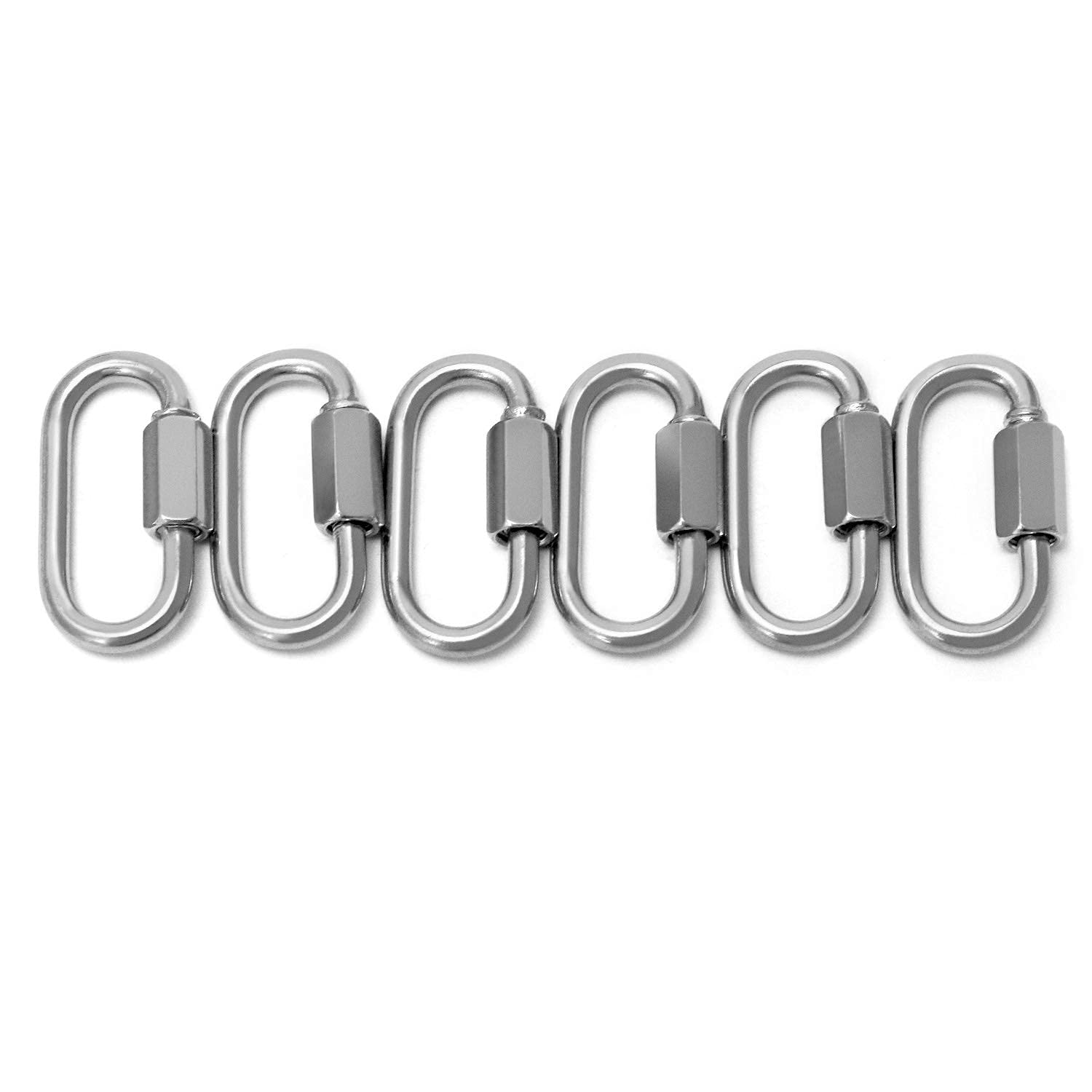 QWORK® 6-częściowy łącznik śrubowy ze stali nierdzewnej M4, ogniwo łańcucha, karabińczyk śrubowy o nośności 120 kg
