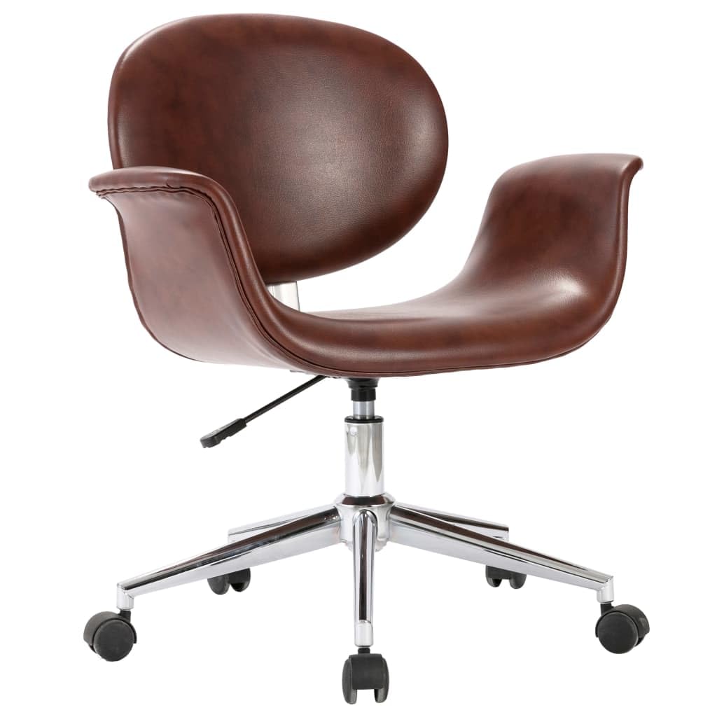 Silla de comedor giratoria de piel sintética, color marrón, giratoria 360°, mecanismo de elevación de gas, asiento y respaldo ergonómicos, acolchado grueso