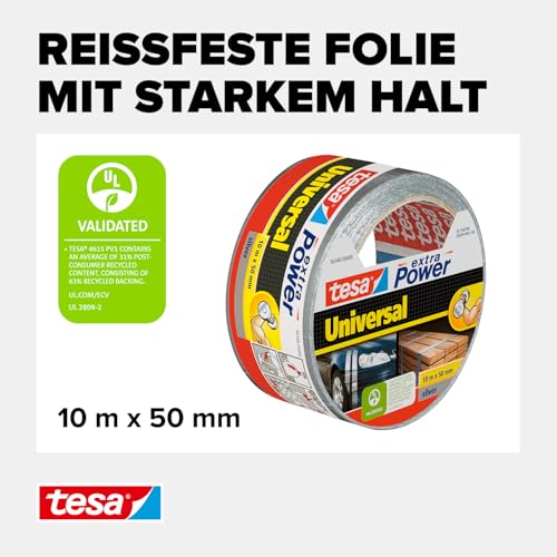 Foto von tesa extra Power Universal Gewebeband - Gewebeverstärktes Ductape zum Reparieren, Befestigen, Bündeln, Verstärken oder Abdichten - Grau - 10 m x 50 mm