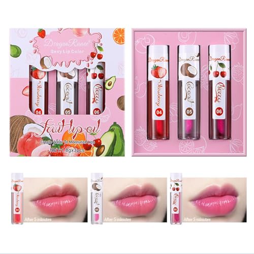 Vivipop Color Changing Lip Oil - Fruit Lip Oil Pack, 3pcs Magic Color-Changing Lip Glow Oil, Hydrating Lip Gloss for Dry Lip Care Makeup