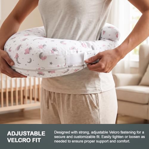 Image of BAYBEE Feeding Pillow for New Born Baby with Foldable Breastfeeding Cover | Feeding Cover for Nursing Mom with Adjustable Velcro & Back Support | Nursing Pillow with Removable & Washable (White Pink)