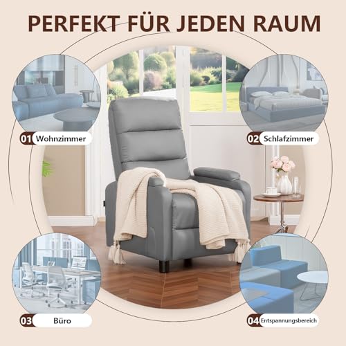 COMHOMA Relaxsessel Fernsehsessel mit Ruhesessel Liegesessel mit Liegefunktion, Federkissen mit Fußstütze Einzelliegesessel Wohnzimmer Schlafzimmer Heimkino PU-Grau – Bild 7