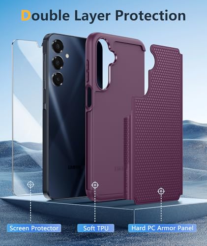 Image of FNTCASE for Galaxy A17 /A16 5G Phone Case - Samsung A17 Military Grade Drop Protection, 14ft Drop Tested, Screen Protector Included, Anti-Slip Textured, TPU+PC Dual Layer Shockproof Cover (Burgundy)