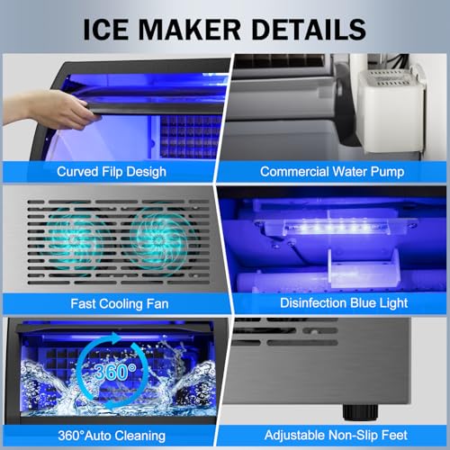 Image of Ice Maker Machine Commercial, 150Lbs /24H with 45Lbs Large Ice Capacity, 55Pcs Clear Ice Cubes Ready in 8-15Mins, Freestanding Large Ice Machine for Restaurant Bar Home Office