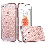 iPhone SE Case, Sincase [Ultra Thin] Soft Flexible Skin [Clear Rhinestone] Protective 3D Rose Gold Crystal Back Bumper Cover [Shock Proof] with Glitter Diamond Frame Slim for iPhone SE/5S/5