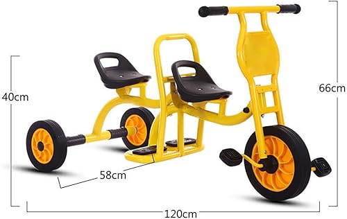Miniatura 8 de Triciclo en tándem rojo, D, para niños, para 2, bicicleta de pedaleo de doble asiento, diseño antipunta con ruedas de goma sin inflado, juguete para
