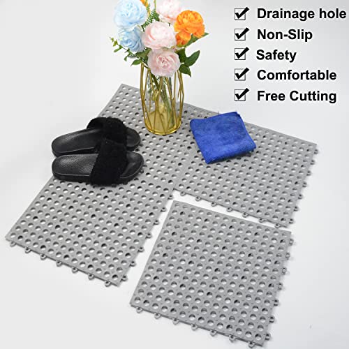 24Pack-Drainage-Interlocking-Floor-Tiles-12×12-Non-Slip-Pool-Bathtub-Drain-Tiles-for-Flooring-Soft-PVC-Modular-Interlocking-Cushion-Deck-Tiles-Outdoor-Floor-Mat-for-Pool-Bathroom-Shower-Room