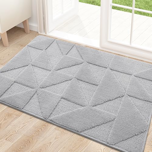 Image of OLANLY Door Mats Indoor, Non-Slip, Absorbent, Dirt Resist, Entrance Washable Mat, Low-Profile Inside Entry Doormat for Entryway (32x20 inches, Grey)