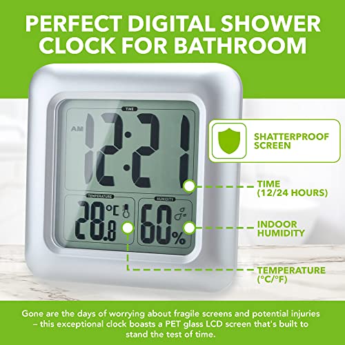 Baldr Digital Shower Clock, Splash-Proof Digital Clock For The Bathroom, Large Lcd Display, Monitors Temperature In C/F And Humidity, Bathroom Clock & Shower Timer Made From Shatterproof Fiberglass #TOP5