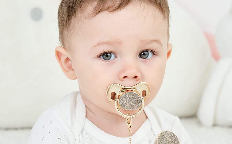MIyocar All Handmade Bling Baby Silver Gold Pink Pacifier and Clip Bling Princess Baby and 11 Colors can Choose AW