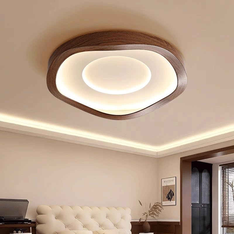 Plafonnier rétro américain LED de 15,7 pouces plafonnier bois noyer variable
