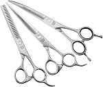 3pcs Ciseaux de grooming pour chien Ensemble droit Poignées courbes en acier inoxydable minces pour animaux de compagnie Grooming Sharp et durable avec boîtier adapté aux utilisateurs à domicile et professionnel Goomer