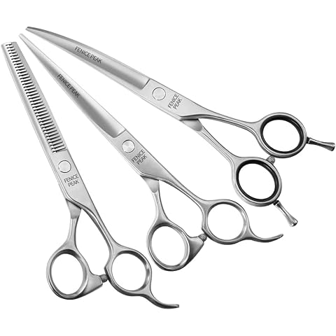 Fenice Peak 3pcs Dog Grooming Scissors Set Straight Thinning Curved Shears Stainless Steel Shears for Pet Grooming Sharp and Durable with Case Suitable for home users and Professional Groomer Cover