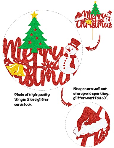 Merry Christmas Cake Topper Christmas Cake Toppers Decorations For Boys Girls Glitter Red Christmas Hat Christmas Tree Snowman Winter Holiday Xmas Party Decoration Supplies #TOP1