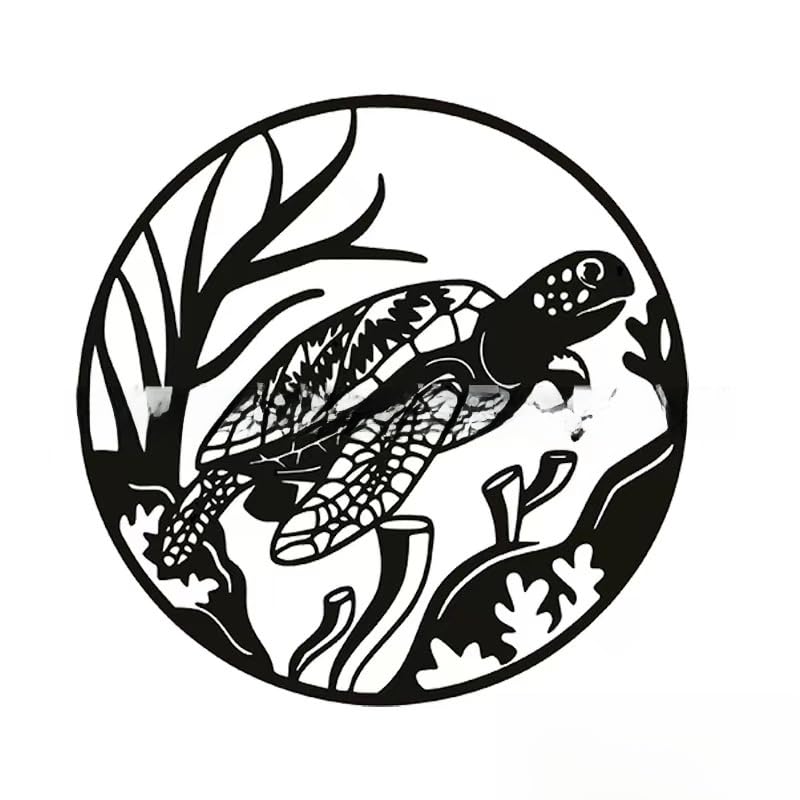 USTEL Decoración de pared de metal negro estilo minimalista dormitorio sala de estar decoración colgante 33,5 cm x 30,5 cm tortugas y plantas acuáticas