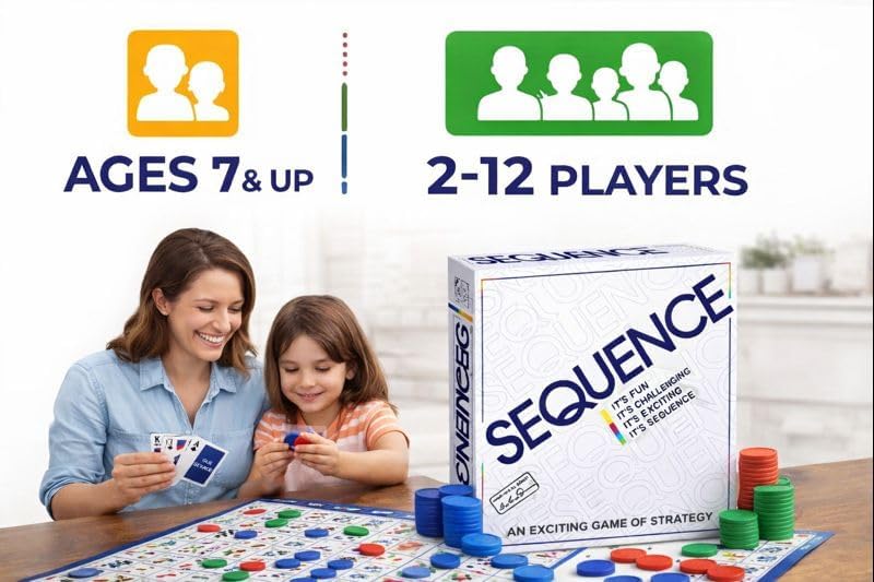 Image of The Original Sequence Strategy Game Board & Card Game for Kids & Adults | Educational Family Game Night Fun | 2-12 Players | Ages 7+ Years | Gift Set for Boys & Girls | Small Size