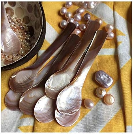 DUEBEL Set of 6 Mother of Pearl 3.55 Caviar Spoons for Caviar Serving or Egg Serving