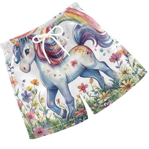Pigsaly Boys Swim Trunks Cute Little Unicorn Rainbow Boys Board Shorts Swimsuit Swimwear Summer Bathing Suit 2T