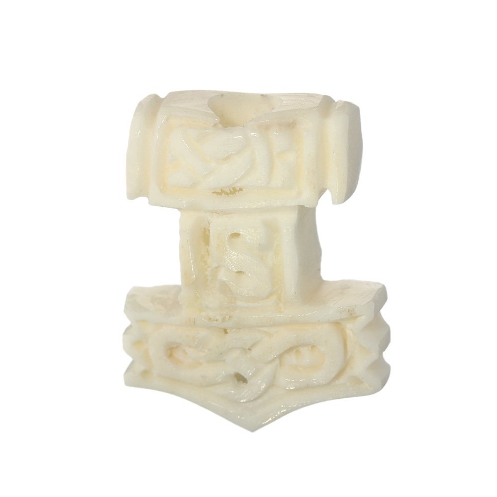 NKlaus hair ornament beard bead MJÖLL Thorhammer with knot pattern bone curly bead 6423, Weiß, 15.3 x 19 mm