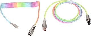 Lazmin112 Coiled Keyboard Cable, Type C Mechanical Keyboard Space Cable, Gradient Color RGB Luminous Custom Extendable Spring Line, for Mechanical Gaming Keyboard (Type 1)