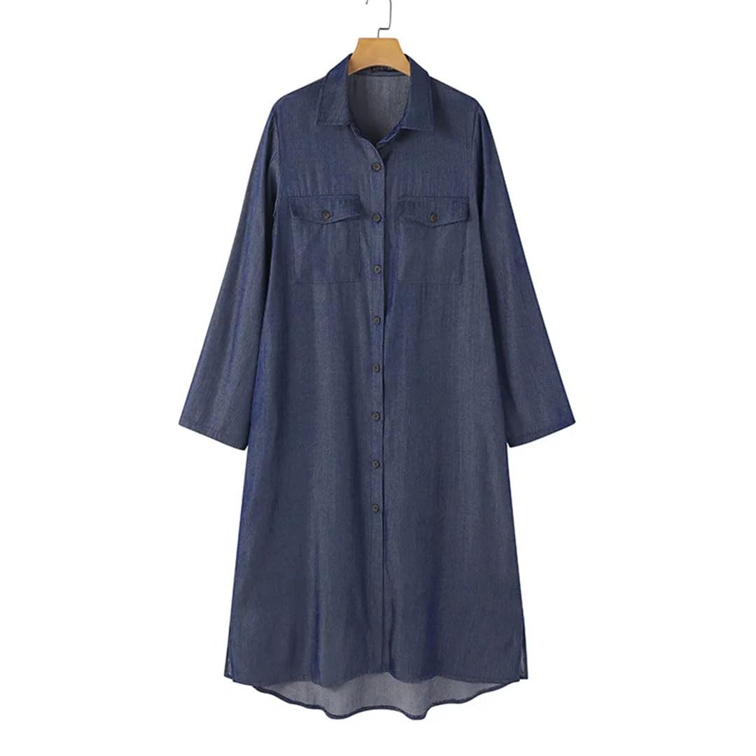 Vestido camisero de mezclilla de gran tamaño para mujer, vestido largo de manga larga para primavera y otoño