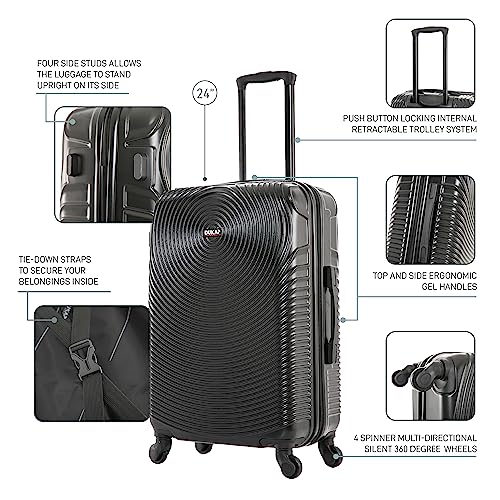 Image of DUKAP INCEPTION Luggage with Spinner Wheels | Durable Lightweight Hardside Suitcase, Travel Bag with Handle and Trolley, 24-Inch Medium Checked Luggage | Black
