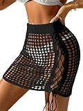 ZAFUL Women's Crochet Hollow Out Swimsuits Cover Up Beach Mini Skirt Elastic Waist Drawstring Knit B
