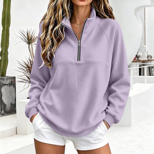 Quarter Zip Pullover Women Oversized Raglan Fleece Mock Neck Sweatshirt - image 2