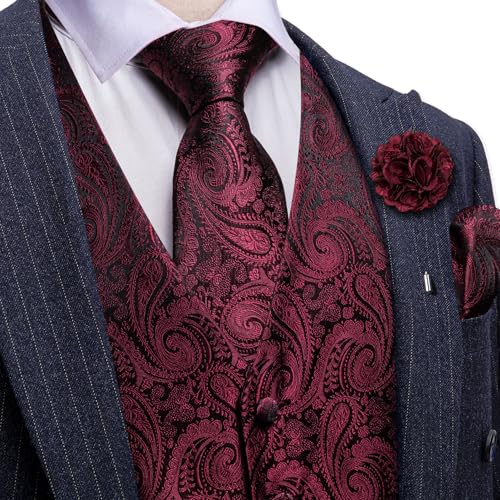 YOHOWA Mens Suit Vest Silk Tie Bowtie Set Paisley Jacquard Formal Waistcoat Clip Hanky Cufflinks Lapel Pin Wedding Party 8PCS3