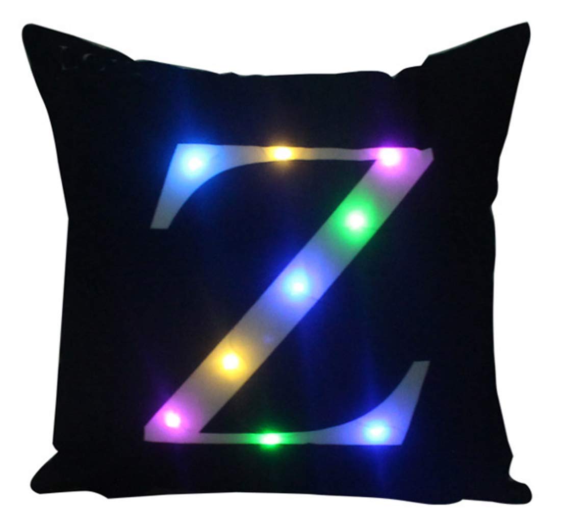 Zuodu Z-Black Creative Led Colorful Flashing Velvet Letter Cushion Cover Pillow Cover - Bar, Party, Festival, Gift Use - 18”X18” Or 45Cm X 45Cm 1Pc (Z-Black)