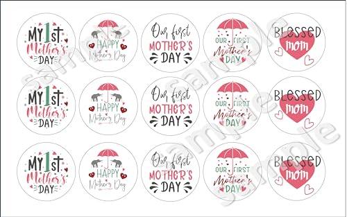 My first Mother's Day Edible images for Oreo cookies chocolate covered, edible image cupcake topper printed on edible paper sugar icing sheet, for cookie decorating, 15 circles 2