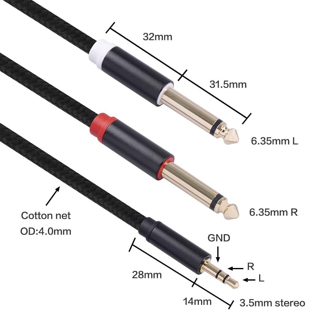 2 cavi audio TRS da 3,5 mm a doppio 6,35 mm stereo da 1/8 TRS a doppio 6,35 mm 1/4 TS mono Y, splitter audio per smartphone, mixer, PC, lettore CD, altoparlanti e sistema stereo domestico