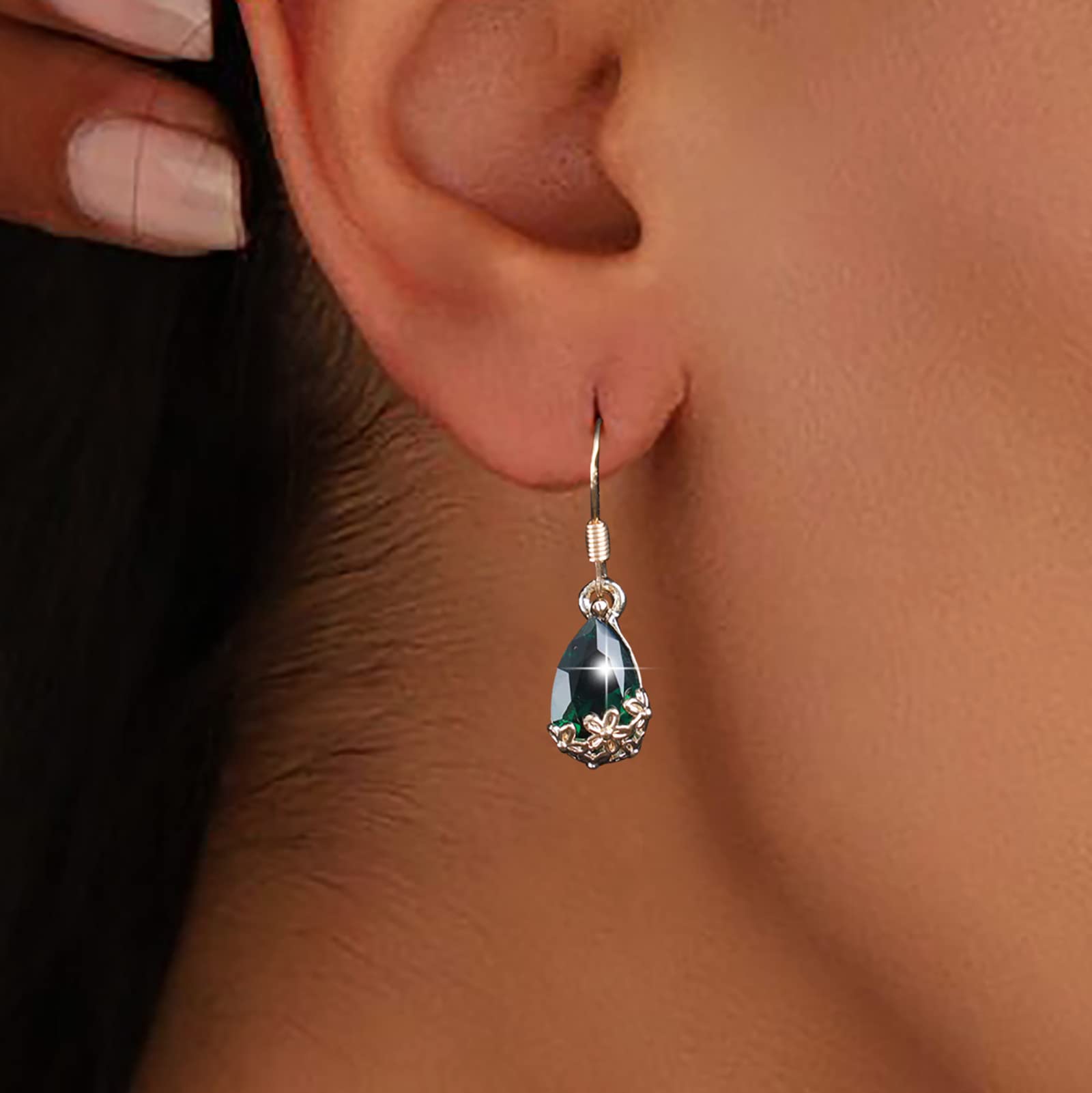 Atentuyi Pendientes Cristal Boda Pendientes Gancho Oro Pendientes Forma Lágrima Pendientes Esmeralda Forma Pendientes Piedra Nacimiento Pendientes Colgantes Pendientes Para Las Mujeres Y Las Niñas