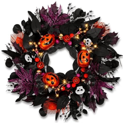 Halloween Wreath for Front Door, 24" Black Gothic Spooky Outdoor Décor - image 1