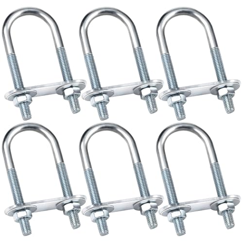 U Bolts 6PCS 0.98"(25mm) Inner Width 2.76"(70mm) Length Steel M6,with Nut,Washer,Plate
