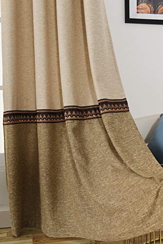 Dreaming Casa Panel Grommet Solid Window Curtain Treatment Beige & Brown 1 Panel 63 inches Long, 52" W x 63" L - Thumbnail 5