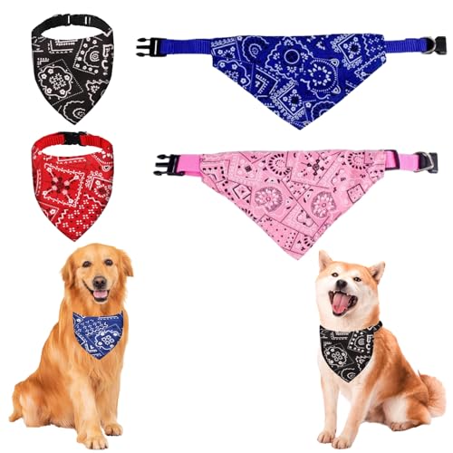 4Pcs M Collar de Bandana para Perros Bufanda para Perros Pequeño Mediano Grande Pañuelo Lavable Ajustable de 29-45cm para Mascotas Cachorros Toallas Triangulares Uso Diario al Aire Libre