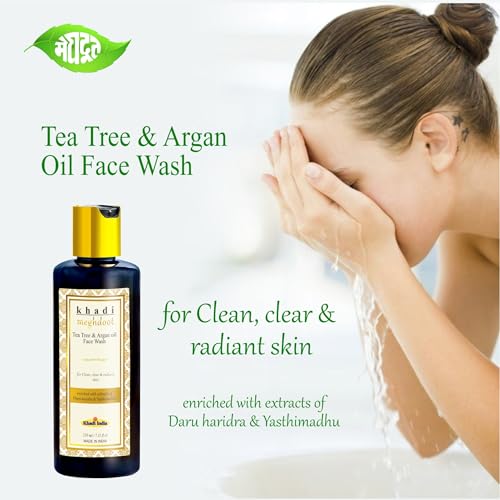 Image of Khadi Meghdoot Tea Tree and Argan Oil Face Wash for Clean Clear and Radiant Skin Gentle Herbal Cleanser for Acne Control Oil Balance and Glowing Skin for Men and Women 210ml (Pack of 1)