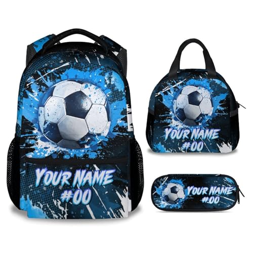 COZYAURA Kids Backpack - Personalized Soccer Backpacks Set for Boys Girls - School Bookbag with Lunch Box - Sport Themed Book Bag for Elementary Middle School