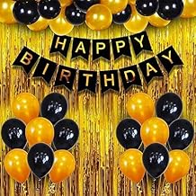Happy Birthday Decoration Items - 36 Pcs, Birthday Decorations Kit | Black and Gold Balloons for Birthday Decoration | Birthday Decorations for Husband | Birthday Decoration Items for Boy